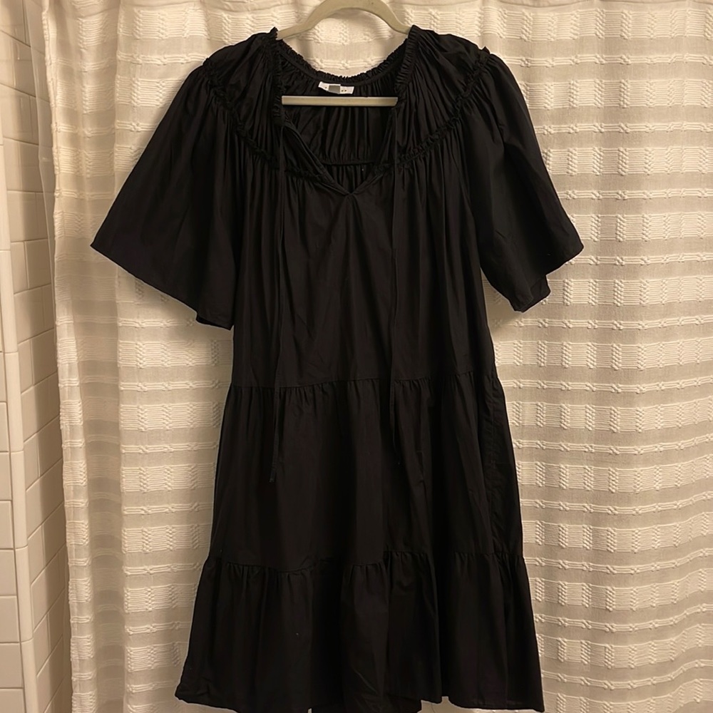 TOPSHOP Black Poplin Dress Puff Sleeve US8